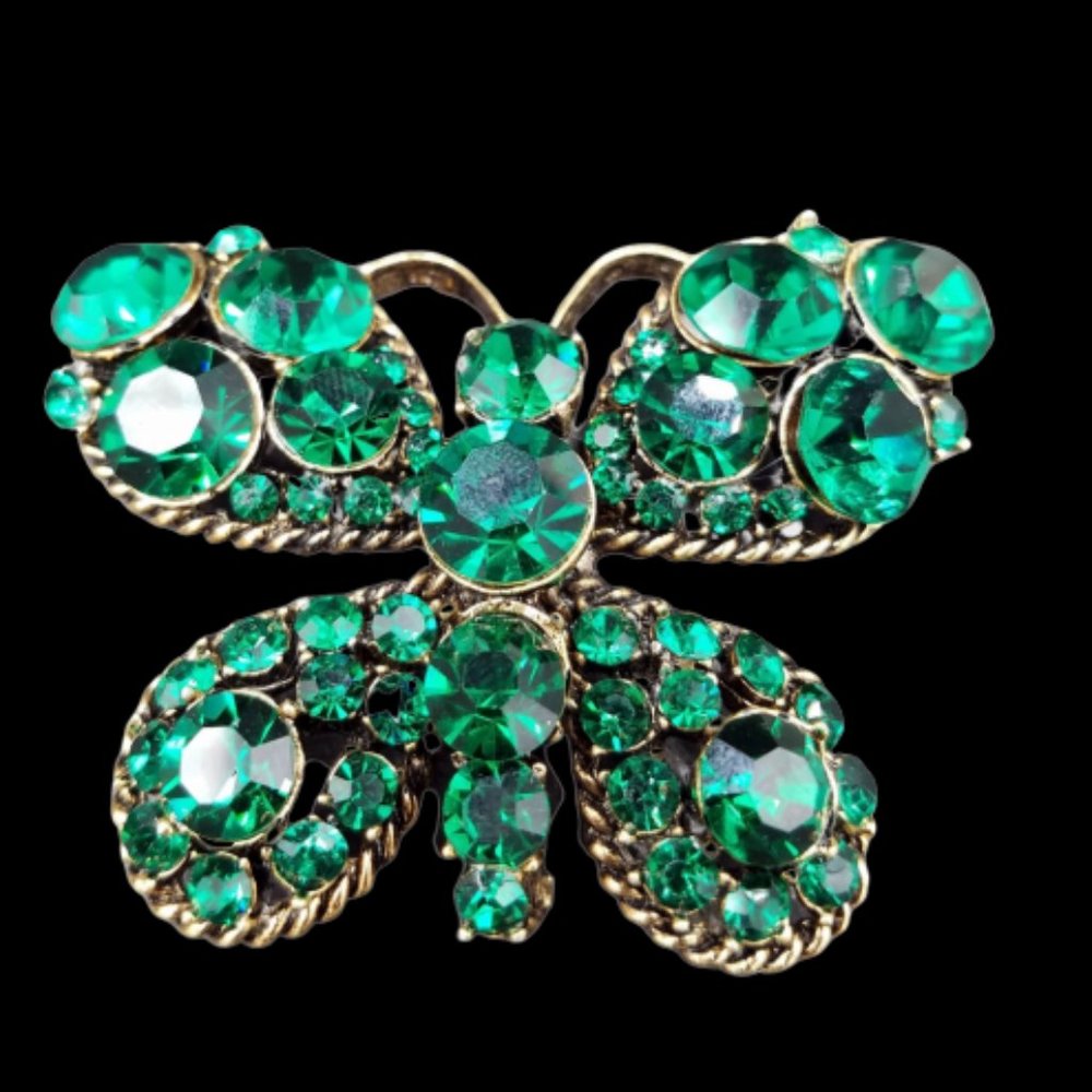 Vintage Hollycraft Green Rhinestone Butterfly Brooch